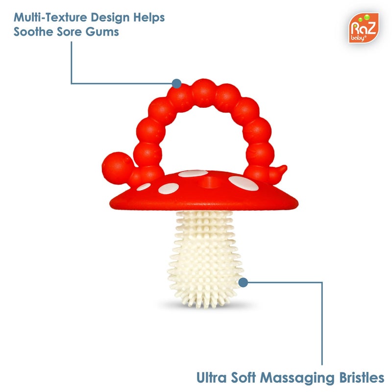 RaZbaby Chompy Teether for Infant & Baby 3M+ Teether Toy with Massaging Bristles for Teething Relief Pacifier - Soothes Sore Gums - Hands-Free & Easy-to-Hold Teether, BPA Free - RED/Green - Image 2