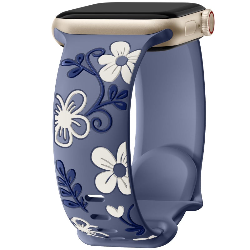 Witzon Cute Floral Band Compatible with Apple Watch Bands For Women 42mm 41mm 40mm 38mm 44mm 45mm 46mm 49mm, Engraved Flower Soft Silicone Inlay Strap for iWatch Series 11 10 9 8 7 6 5 4 3 2 SE Ultra - Image 1