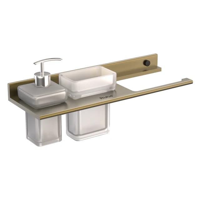 RUHE Ruhe Ember 3 in 1 Towel Ring with Soap Dispenser and Tumbler Holder Tooth Brush Holder Soap Stand Wall Mounted Bathroom Accessories Napkin Ring Olive Grove Matte Finish  - Image 1