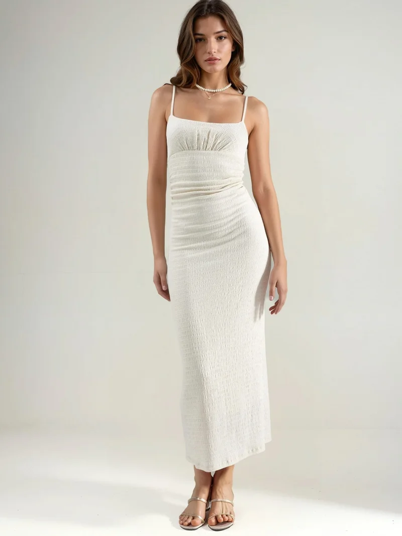 Hiccup Dusty White Rustic Midi Dress for Women | Best Price UAE