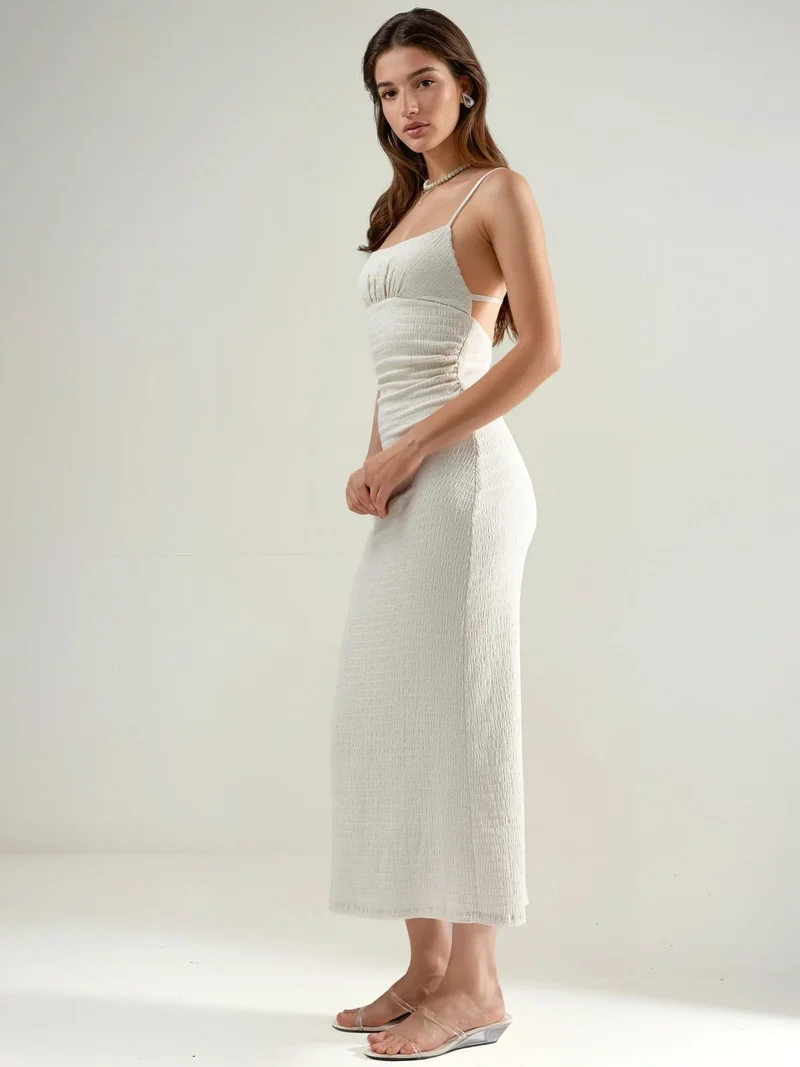 Hiccup Dusty White Rustic Midi Dress for Women | Best Price UAE