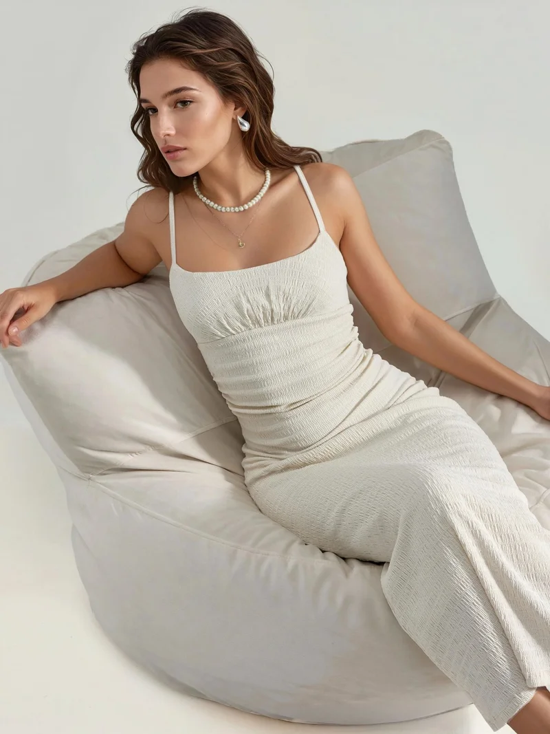 Hiccup Dusty White Rustic Midi Dress for Women | Best Price UAE