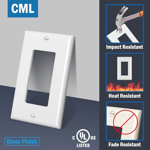 CML Hardware CML Decorator Wall Plates, 50 Pack Electrical Outlet Receptacle Covers, 1-Gang Switch Plates, Standard Size 2.76” x 4.5”, Impact Resistant, UL Listed, White, Contractor Pack - Image 2