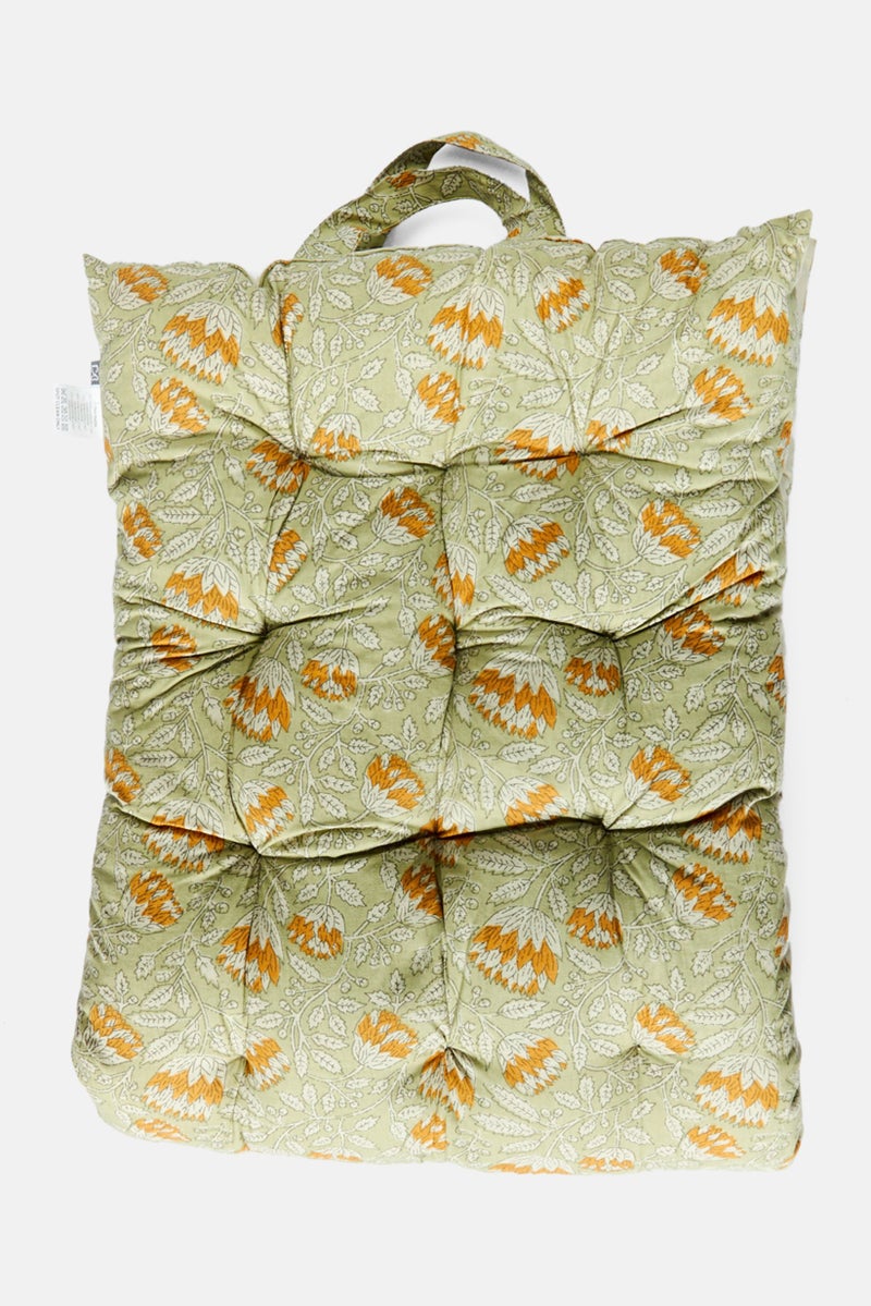 Muy Mucho Floral Print Floor Cushion With Handle 120 L x 42 H x 5,5 W cm, Green Combo  - Image 1