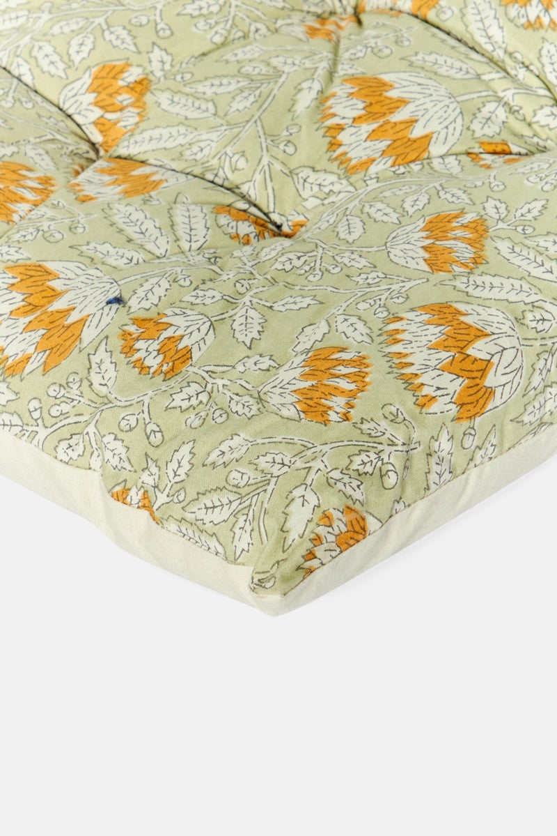 Muy Mucho Floral Print Floor Cushion With Handle 120 L x 42 H x 5,5 W cm, Green Combo  - Image 3