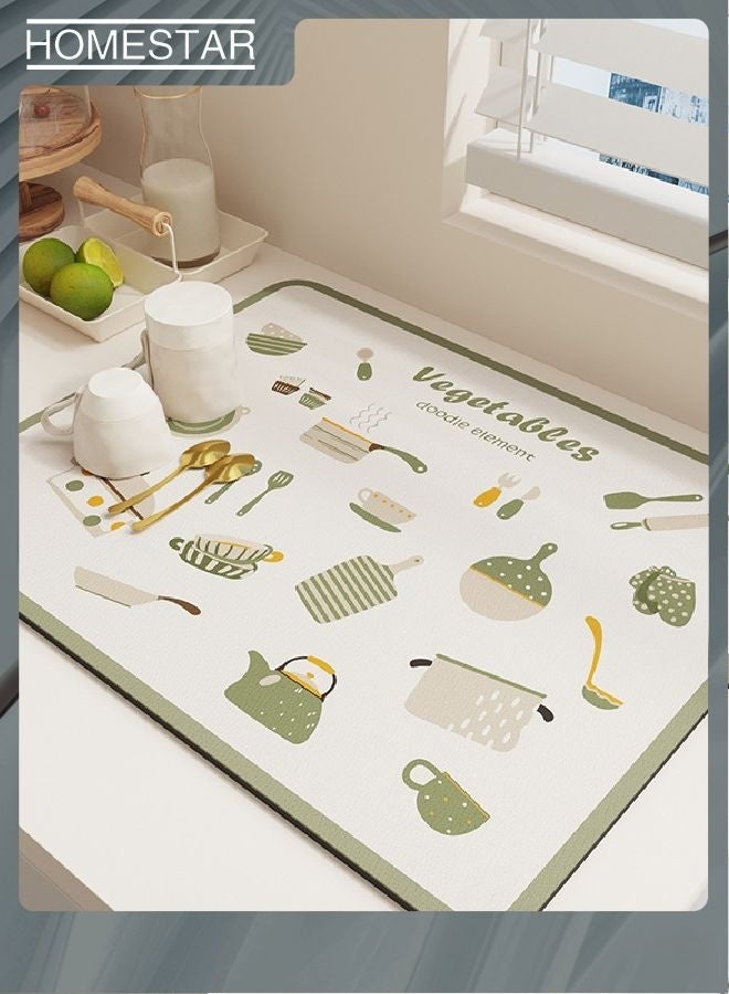 HOMESTAR Dish Drying Mat for kitchen Counter, Draining Mat Dish Rack Pad for Kitchen Counter with Non-slip Rubber Backed,Hide Stain Absorbent Bar Accessories Fit Under Coffee Maker White Green 40x30cm - Image 1