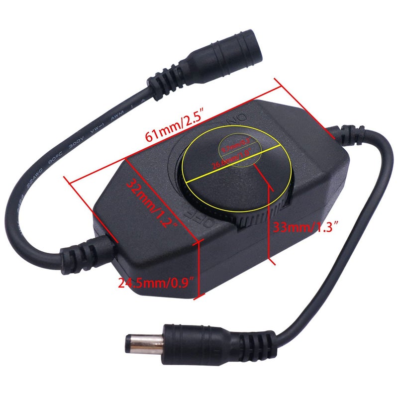 DHRUVPRO LED Strip Lights Dimmer DC12V24V Rotary Dimmer Switch for LED Strip Lights LED Rope Light 3528 5050 5630 Black K018BK Pack of 2 - Image 5