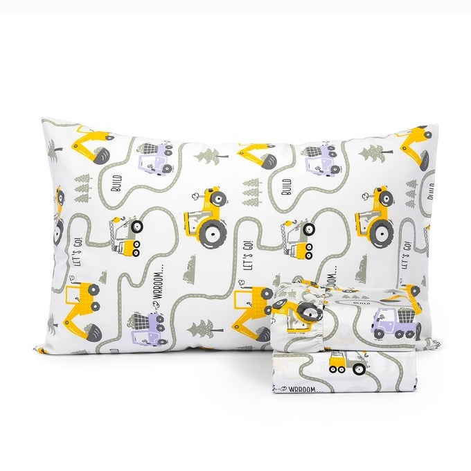 100 COTTON 210TC KIDS BEDSHEET TWIN SHEETS SET FOR TODDLER BED 3 PIECE BEDDING SET INCLUDING FLAT SHEET FITTED SHEET AND PILLOWCASE THEMED CUTE SHEETS PLAYFUL KIDS BED TRACTOR