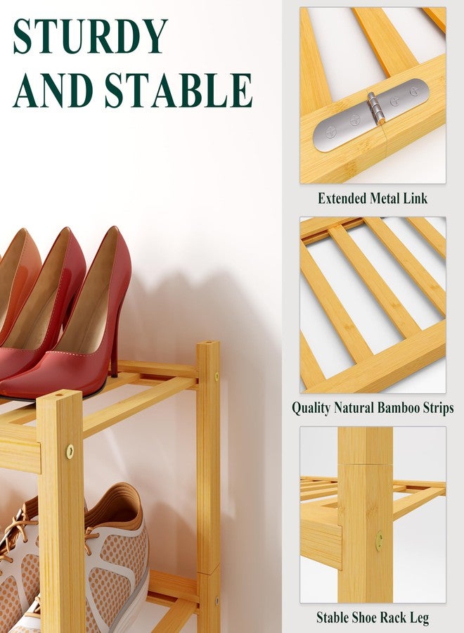 Smiry Shoe Rack, 4 Tier Bamboo Shoe Organizer, Stackable Free Standing Wooden Shoe Storage Shelf for Closet, Entryway, Front Door Entrance, Natural - Image 3