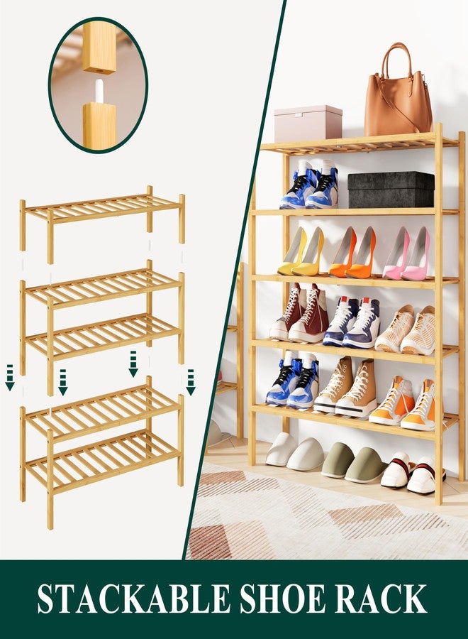 Smiry Shoe Rack, 4 Tier Bamboo Shoe Organizer, Stackable Free Standing Wooden Shoe Storage Shelf for Closet, Entryway, Front Door Entrance, Natural - Image 4