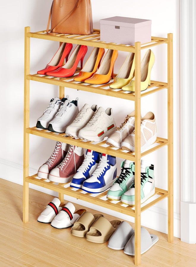 Smiry Shoe Rack, 4 Tier Bamboo Shoe Organizer, Stackable Free Standing Wooden Shoe Storage Shelf for Closet, Entryway, Front Door Entrance, Natural - Image 1
