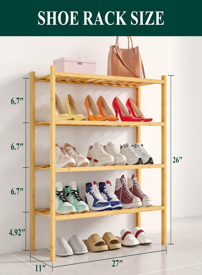 Smiry Shoe Rack, 4 Tier Bamboo Shoe Organizer, Stackable Free Standing Wooden Shoe Storage Shelf for Closet, Entryway, Front Door Entrance, Natural - Image 2