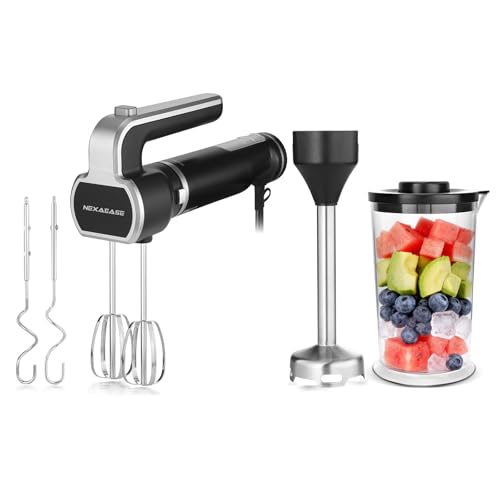 NexaEase 2-In-1 Hand Mixer Immersion Blender Electric Handheld, Portable Hand Blender Electric Mixer with Beater Dough Whisk & Blending Cup, Food Processor Kitchen Gadgets for Smoothies Baby Food Baking & Soup - Image 1