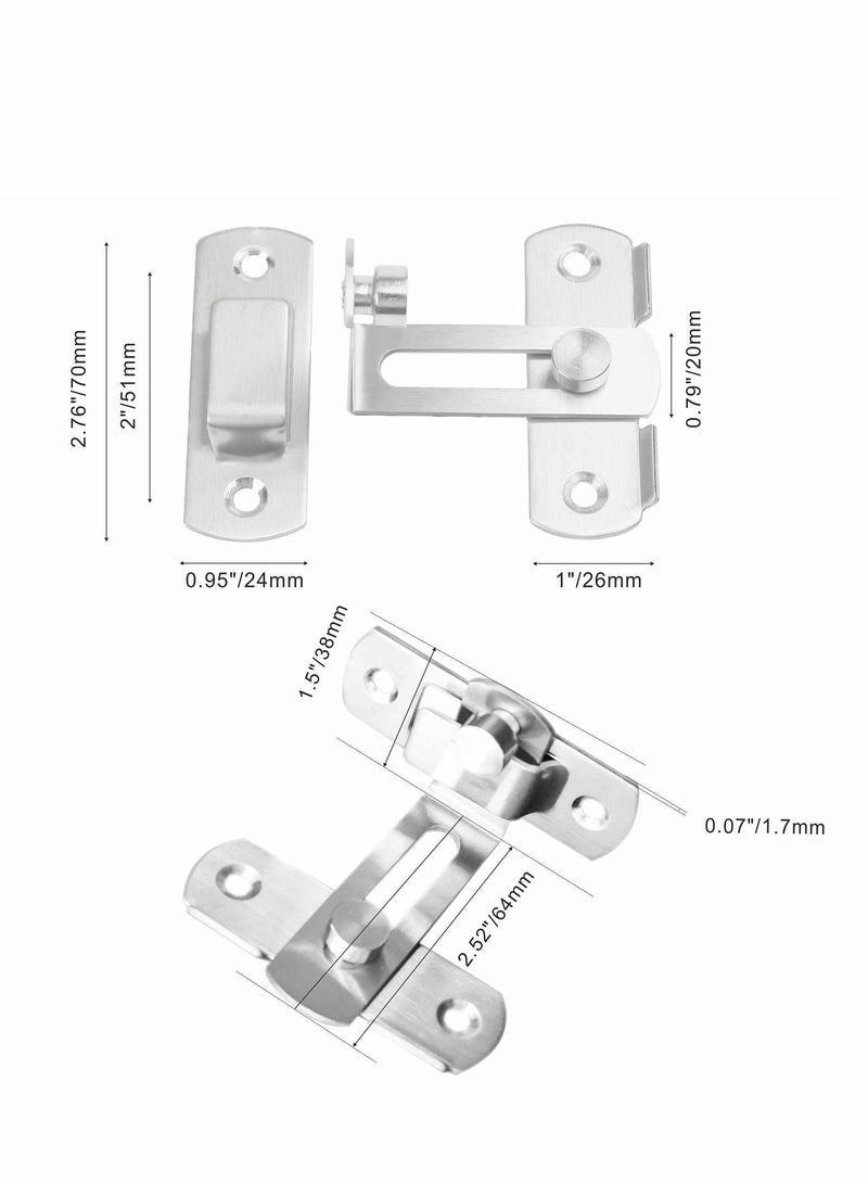 SYOSI Stainless Steel Latch, 90 Degree Protect Privacy Security Barn Door Lock, Solid Stainless Steel Safety Gate Latches, 2 Pack (Large 90 Degrees Silver) - Image 2