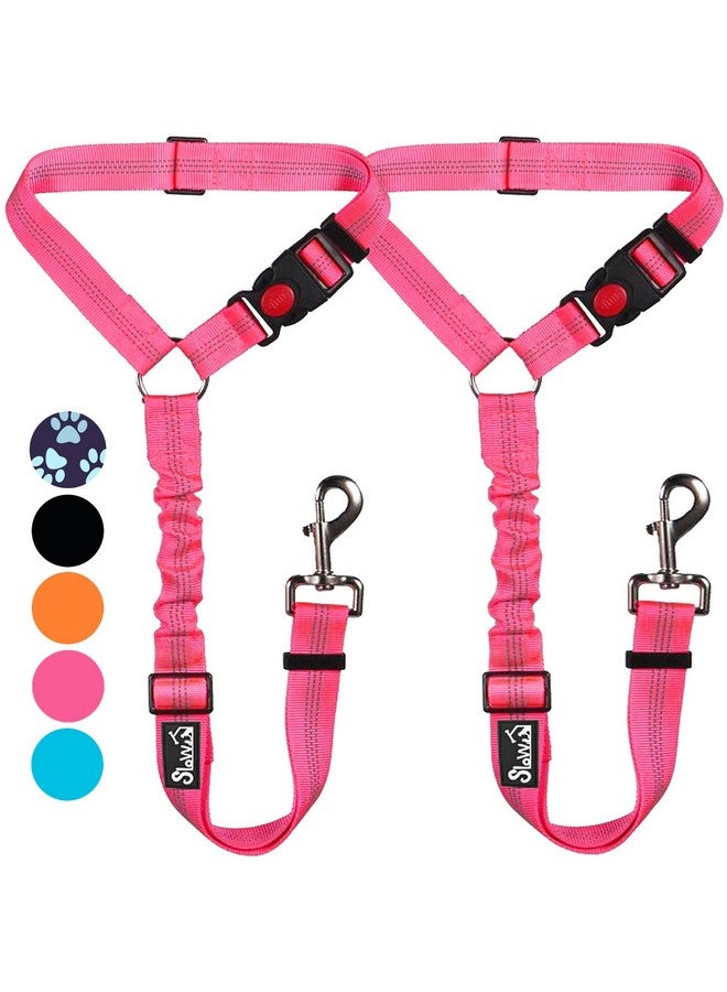 لوكوفي حزام مقعد السيارة للكلاب، عبوتان من حزام مقعد مسند الرأس، أحزمة أمان قابلة للتعديل للحيوانات الأليفة مع حبل مرن عاكس لطوق تسخير الكلاب للسفر والاستخدام اليومي (وردي فلوري، مسند رأس) - Image 1