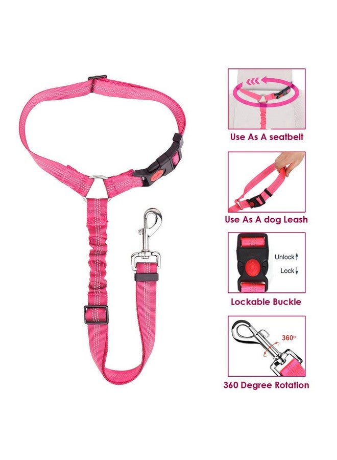 لوكوفي حزام مقعد السيارة للكلاب، عبوتان من حزام مقعد مسند الرأس، أحزمة أمان قابلة للتعديل للحيوانات الأليفة مع حبل مرن عاكس لطوق تسخير الكلاب للسفر والاستخدام اليومي (وردي فلوري، مسند رأس) - Image 3
