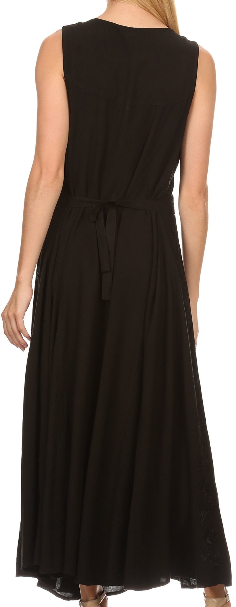 Sakkas 15221 - Maya Floral Embroidered Sleeveless Button Up Rayon Dress - Black - L/XL - Image 2