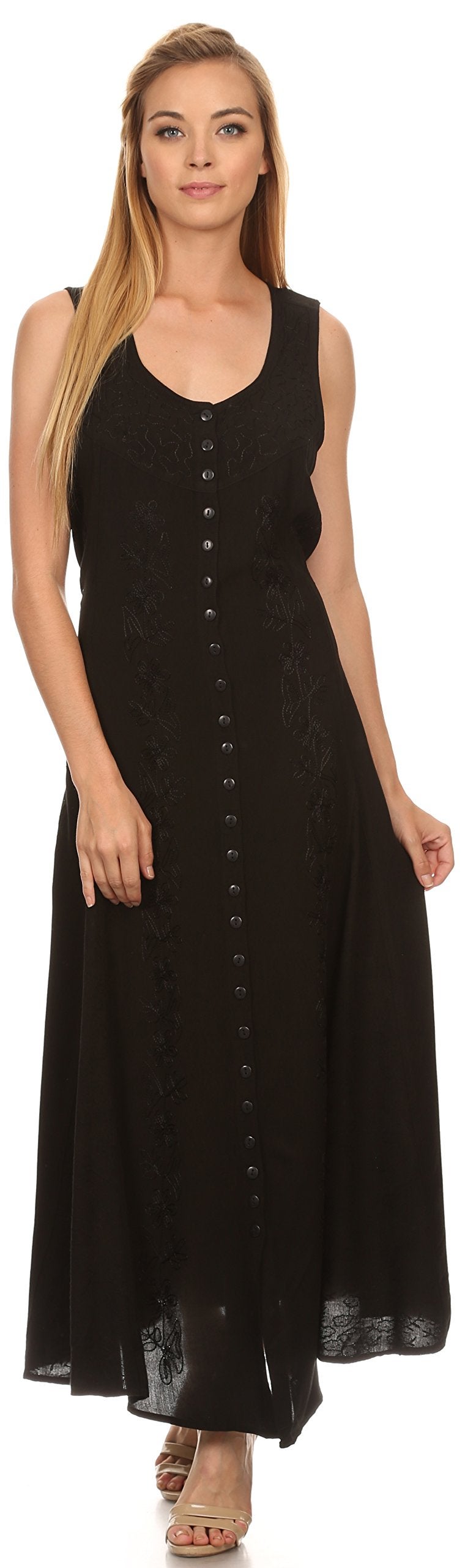 Sakkas 15221 - Maya Floral Embroidered Sleeveless Button Up Rayon Dress - Black - L/XL - Image 5