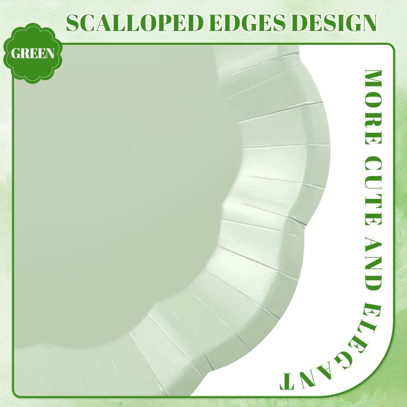 NatNarr 30 Pcs Sage Green Paper Plates, 9 Inch Scalloped Easter Plates Green Dessert Dinner Plate Cute Party Plate Disposable Party Supplies for Wedding, Baby Bridal Shower, Birthday - Image 3