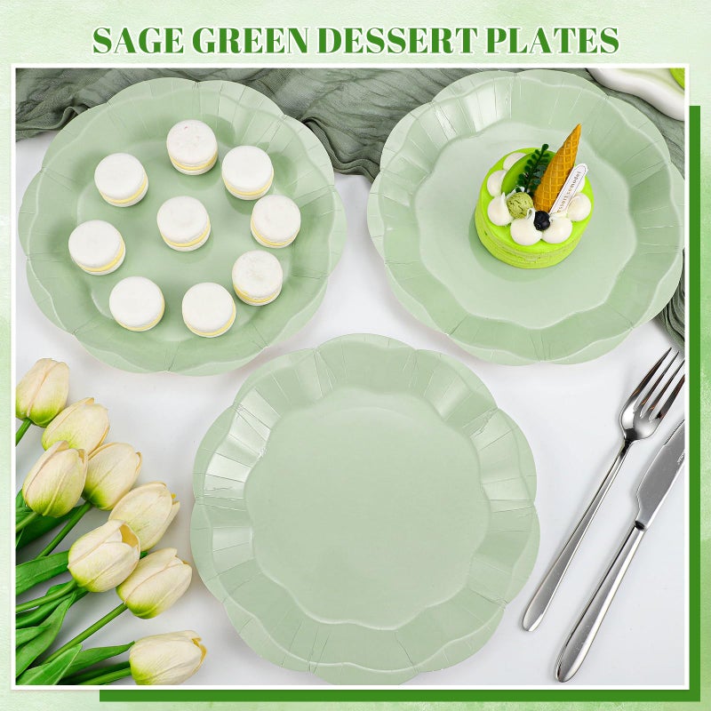 NatNarr 30 Pcs Sage Green Paper Plates, 9 Inch Scalloped Easter Plates Green Dessert Dinner Plate Cute Party Plate Disposable Party Supplies for Wedding, Baby Bridal Shower, Birthday - Image 5