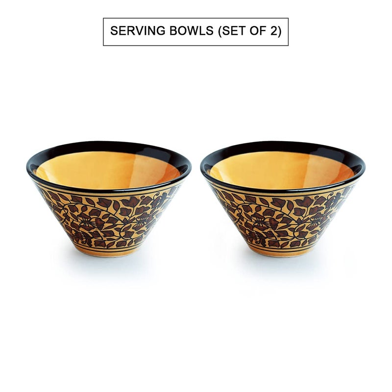 ExclusiveLane 'Mughal Floral' Handpainted Ceramic Bowl Ceramic Serving Bowls for Snacks Bowls (Set of 2, 520 ML, Dishwasher & Microwave Safe) - Image 2