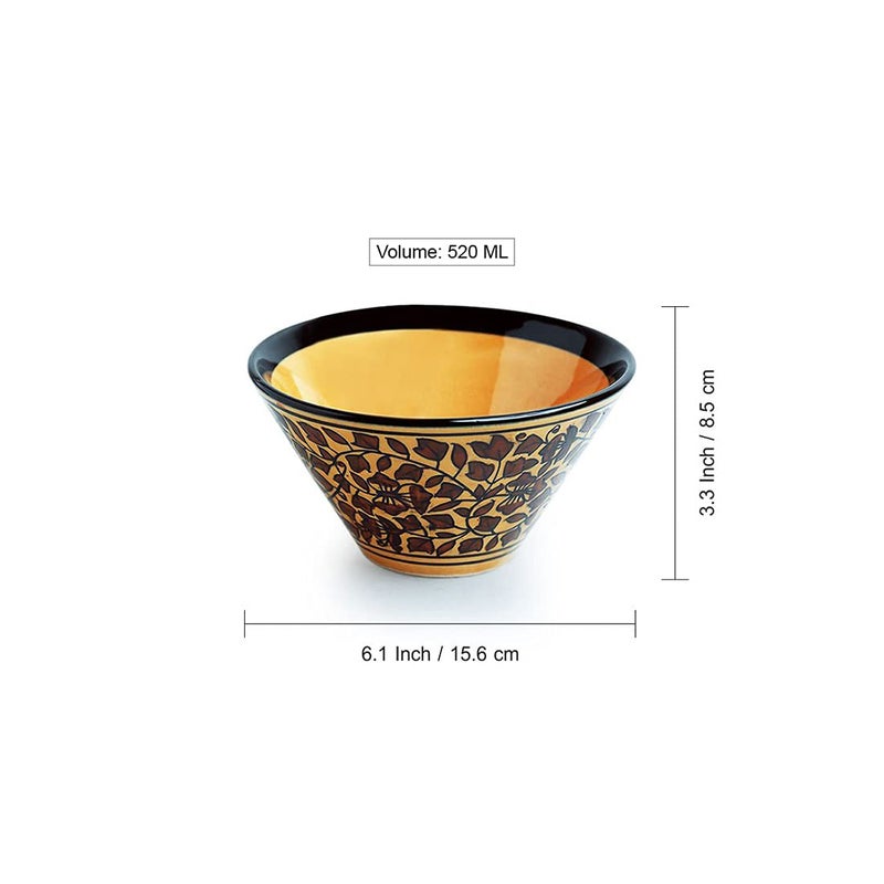 ExclusiveLane 'Mughal Floral' Handpainted Ceramic Bowl Ceramic Serving Bowls for Snacks Bowls (Set of 2, 520 ML, Dishwasher & Microwave Safe) - Image 5