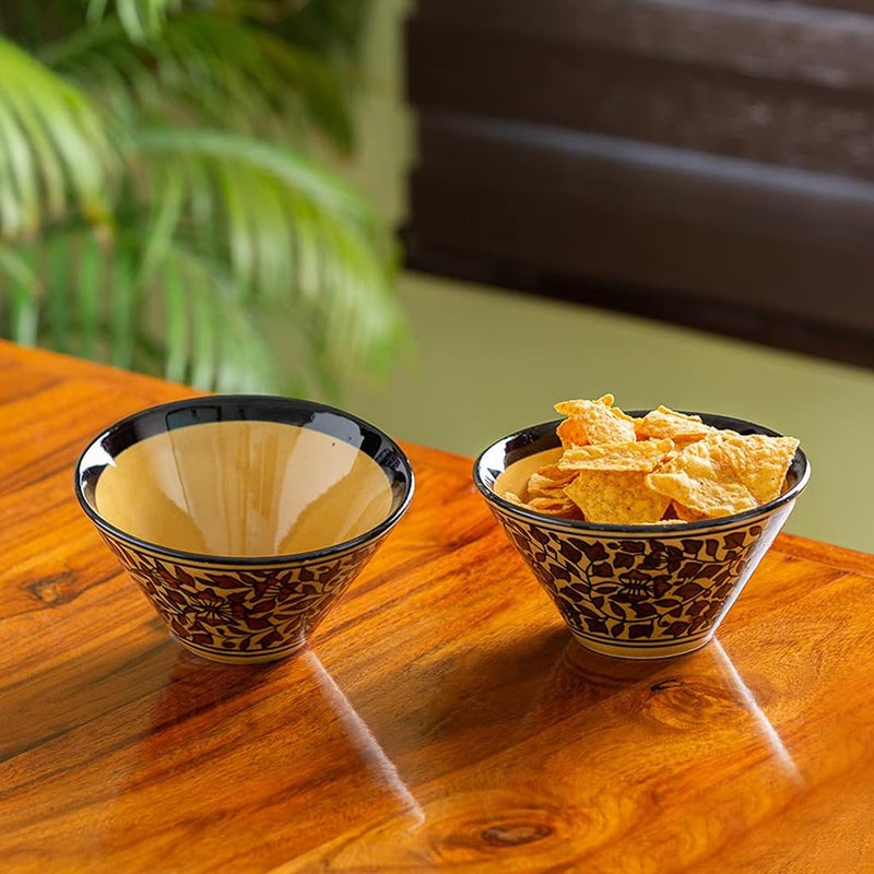 ExclusiveLane 'Mughal Floral' Handpainted Ceramic Bowl Ceramic Serving Bowls for Snacks Bowls (Set of 2, 520 ML, Dishwasher & Microwave Safe) - Image 1