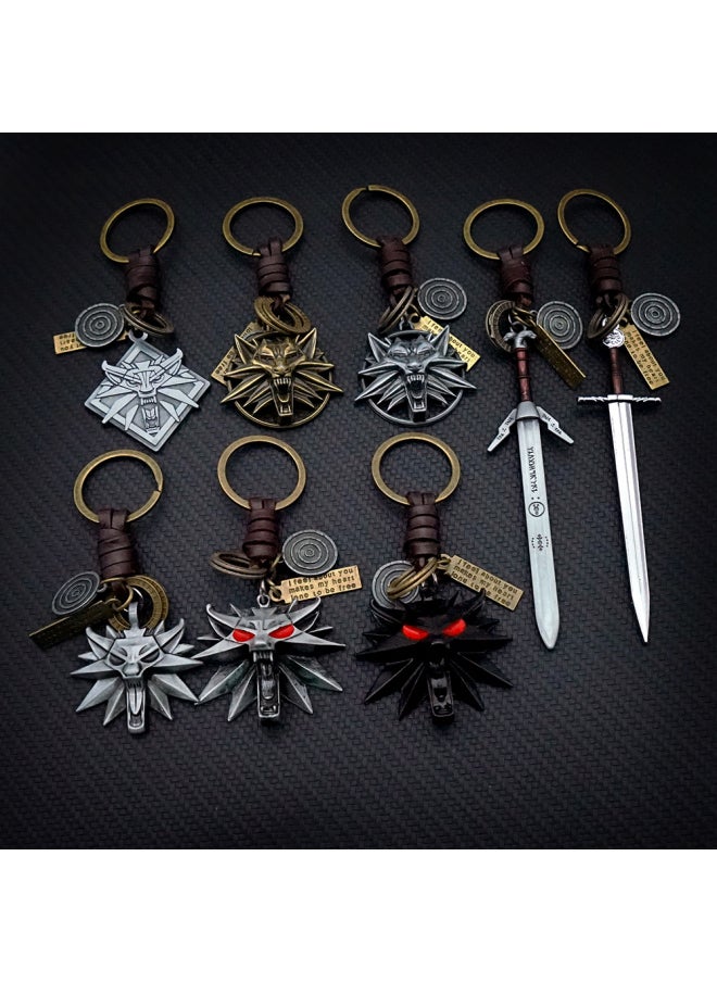 Generic - Wolf Keychain Geralt Sword Leather Key Chain Yennefer Cirilla Keyring Keychains for Men Anime Accessories Key Ring llaveros-Color:2 - Image 1