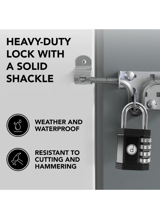 desired tools Padlock 4 Digit Combination Lock - for Gym School Locker, Outdoor Gate, Shed, Fence, and Storage - Weatherproof Metal - Keyless, Easy to Set, Resettable - Black - Image 1