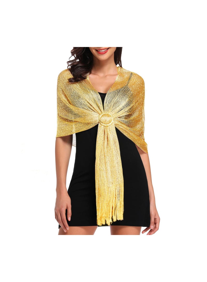 Zikra Sparkling Metallic Shawls and Wraps for Evening Party/Wedding/Formal Dresses, Women Shimmering Evening Party Dresses Scarf, Women's Lace Scarf Shawl, Soft Wraps (With Free Buckle) - Image 1