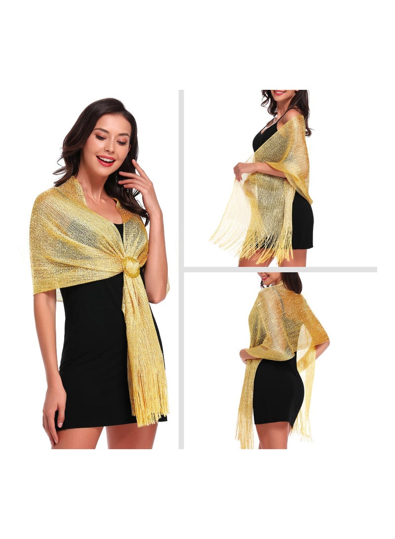 Zikra Sparkling Metallic Shawls and Wraps for Evening Party/Wedding/Formal Dresses, Women Shimmering Evening Party Dresses Scarf, Women's Lace Scarf Shawl, Soft Wraps (With Free Buckle) - Image 3