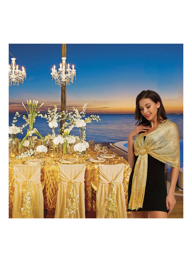 Zikra Sparkling Metallic Shawls and Wraps for Evening Party/Wedding/Formal Dresses, Women Shimmering Evening Party Dresses Scarf, Women's Lace Scarf Shawl, Soft Wraps (With Free Buckle) - Image 5