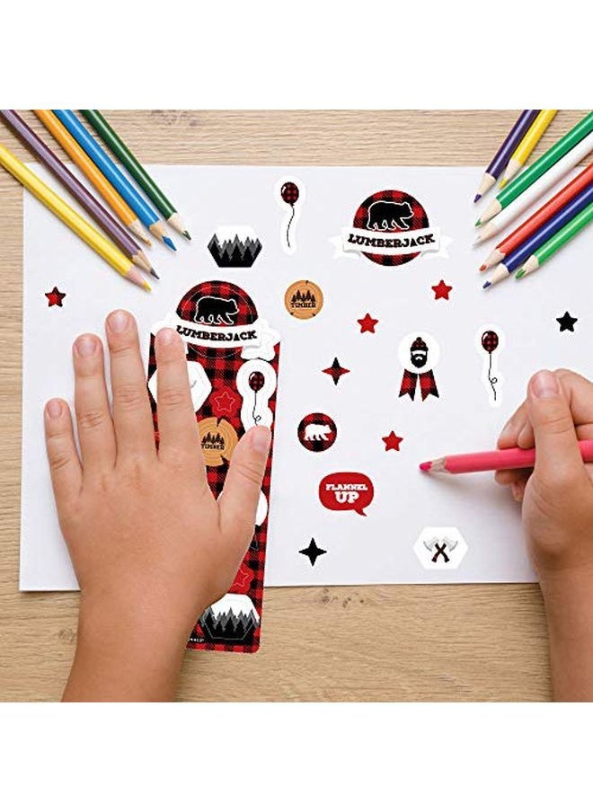 Big Dot of Happiness Lumberjack Channel The Flannel Buffalo Plaid Birthday Party Favor Kids Stickers 16 Sheets 256 Stickers  - Image 5