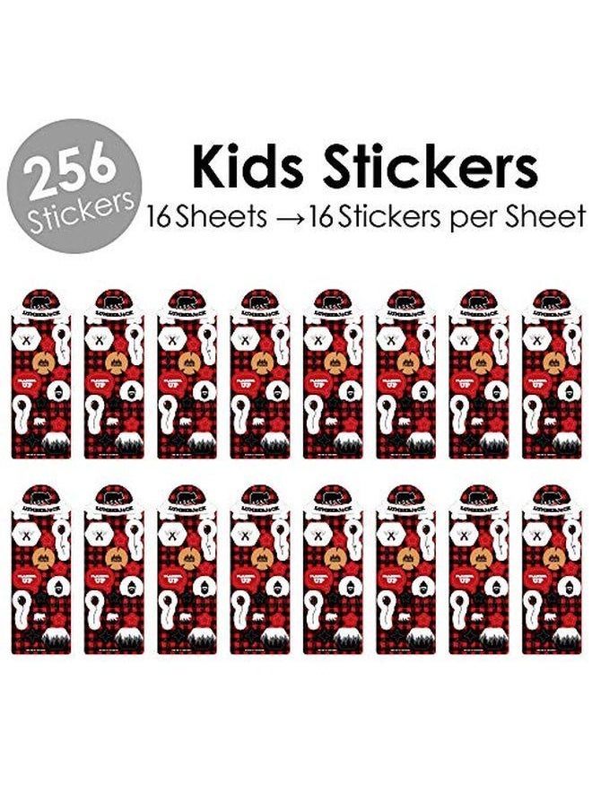 Big Dot of Happiness Lumberjack Channel The Flannel Buffalo Plaid Birthday Party Favor Kids Stickers 16 Sheets 256 Stickers  - Image 2