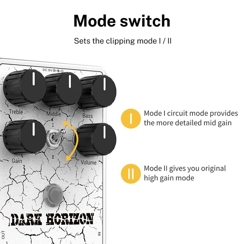 Donner Guitar Distortion Pedal, Dark Horizon Crunch Distortion Classic British Distortion Effect with 3-Band EQ True Bypass - Image 2