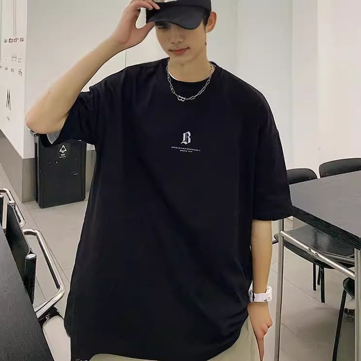 2024 Cotton Couple Short Sleeve T-Shirt New American Klein Blue Ins Trendy Korean Style Street Handsome Half Sleeve T-Shirt - Image 2