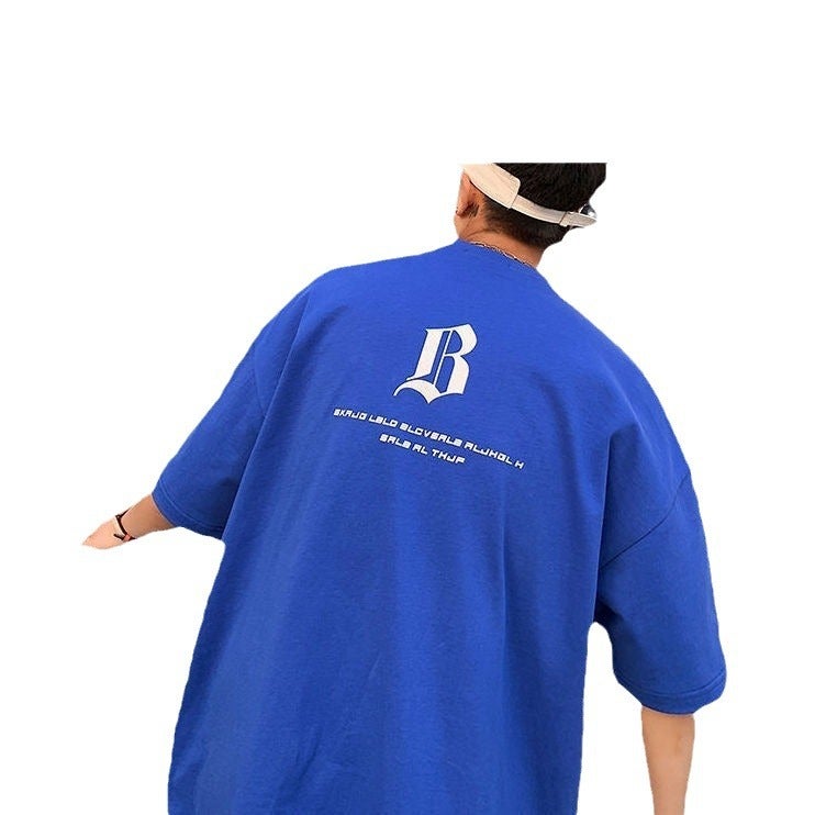 2024 Cotton Couple Short Sleeve T-Shirt New American Klein Blue Ins Trendy Korean Style Street Handsome Half Sleeve T-Shirt - Image 5