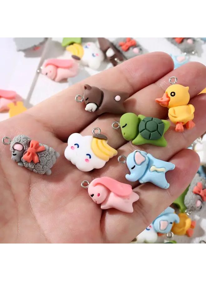 10Pcs White Cute Animal Pendants Keychain DIY Turtle Elephant Duck Sheep - Image 2
