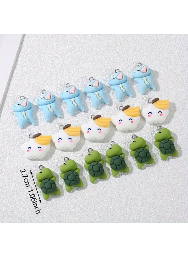 10Pcs White Cute Animal Pendants Keychain DIY Turtle Elephant Duck Sheep - Image 5