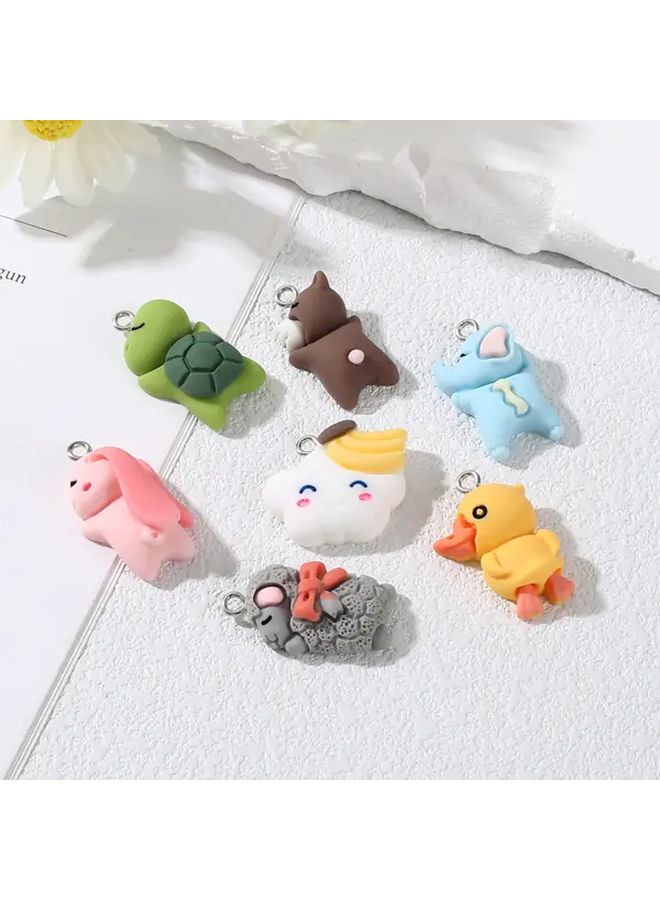 10Pcs White Cute Animal Pendants Keychain DIY Turtle Elephant Duck Sheep - Image 3