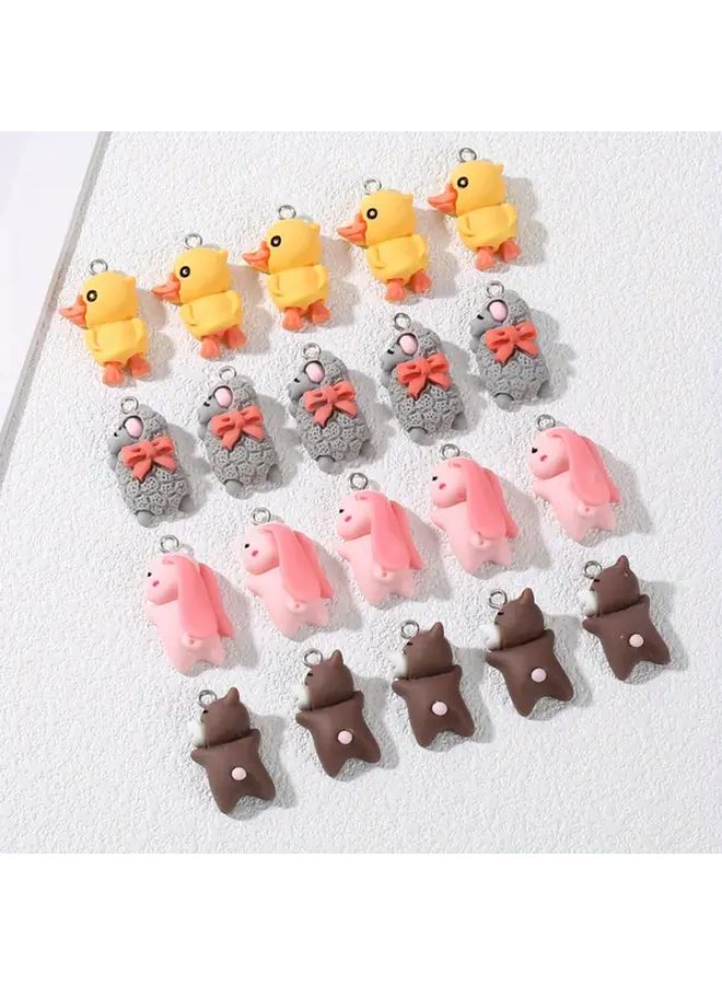 10Pcs White Cute Animal Pendants Keychain DIY Turtle Elephant Duck Sheep - Image 4