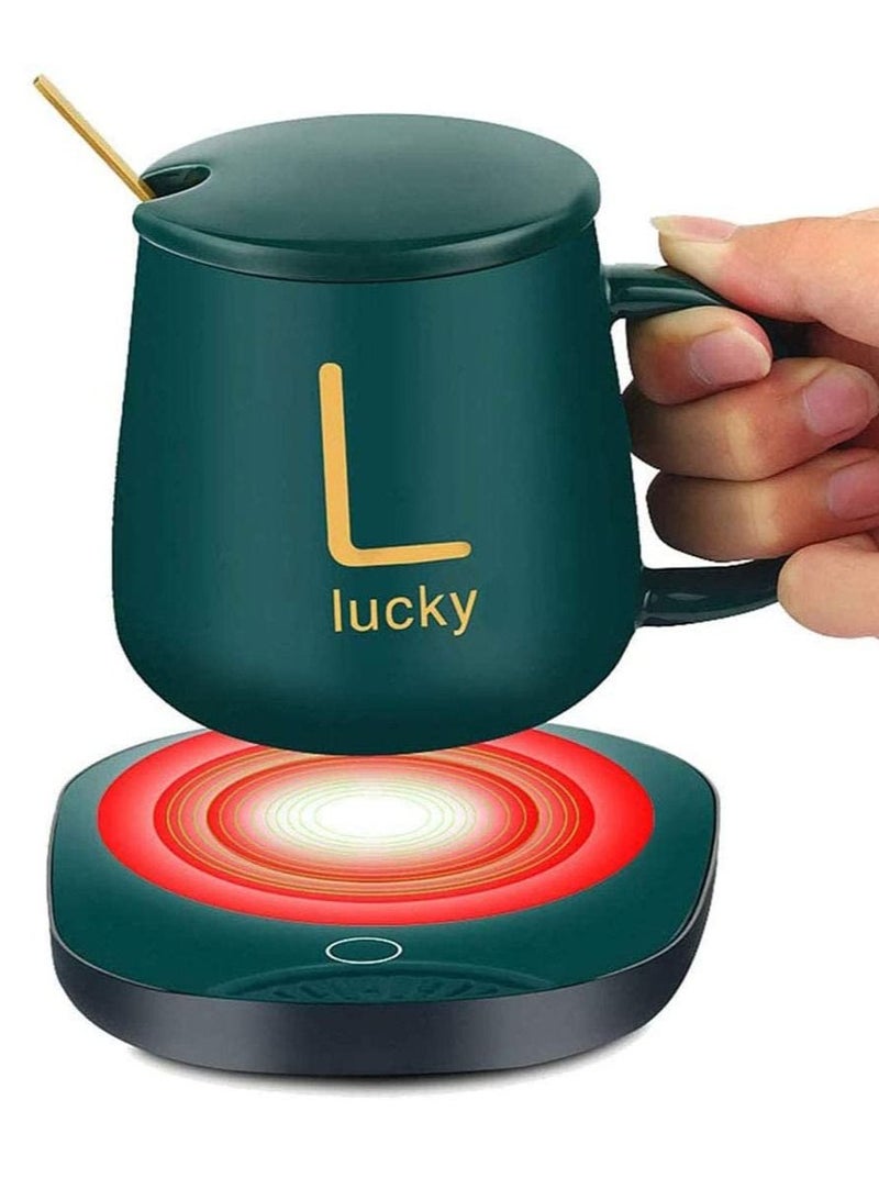 Lucky مجموعة سخان أكواب القهوة المحمولة من Lucky مع وسادة تسخين الكوب المصنوعة من السيراميك وقاعدة كهربائية ثرموستاتي 55 درجة مئوية وقاعدة الكوب للمكتب وسخان الحليب والشاي والقهوة مع...  - Image 1