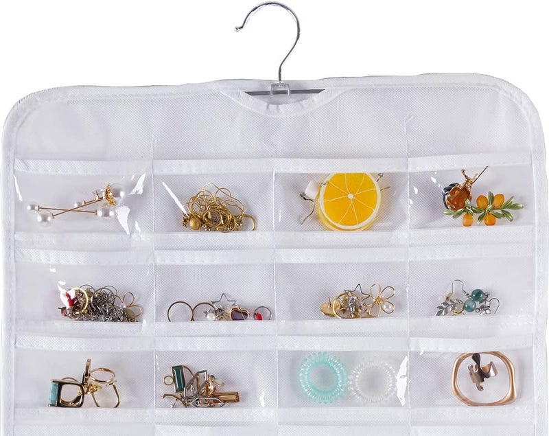 Blendmix Hanging Jewelry Organizer 48-Pocket Dual-sided Jewelry Storage for Jewelry Earring Necklace Bracelet Ring Storage Travel Holder, WHITE - Image 4