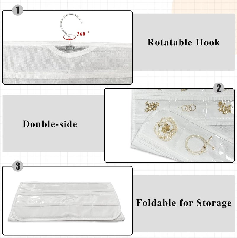Blendmix Hanging Jewelry Organizer 48-Pocket Dual-sided Jewelry Storage for Jewelry Earring Necklace Bracelet Ring Storage Travel Holder, WHITE - Image 2