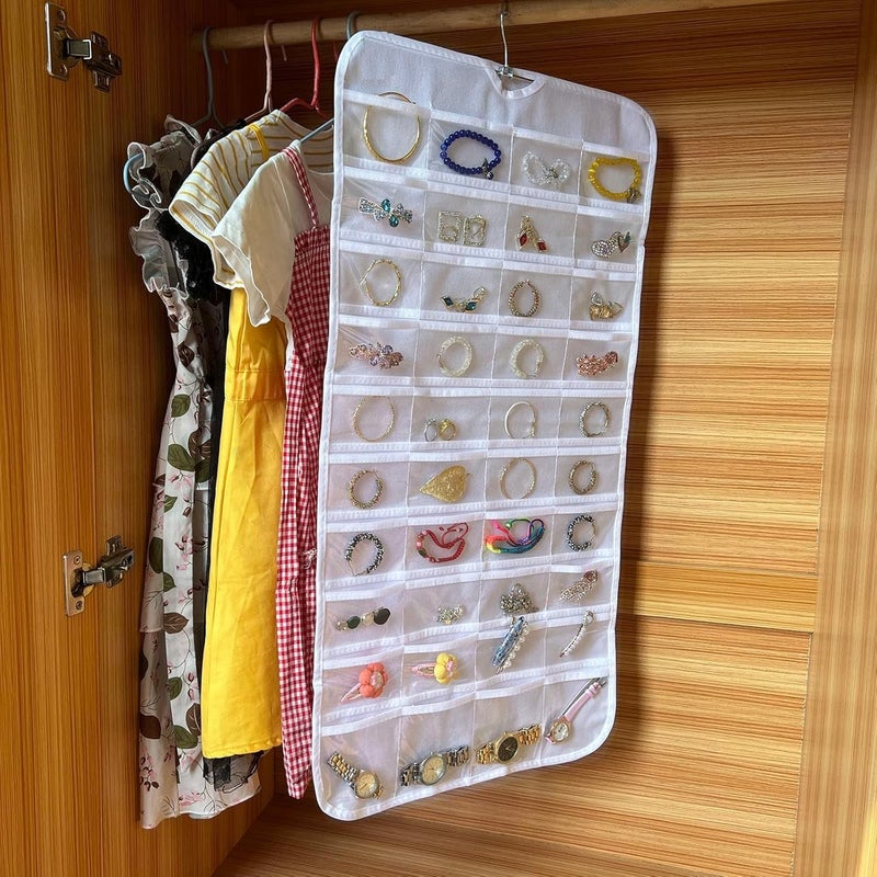 Blendmix Hanging Jewelry Organizer 48-Pocket Dual-sided Jewelry Storage for Jewelry Earring Necklace Bracelet Ring Storage Travel Holder, WHITE - Image 3