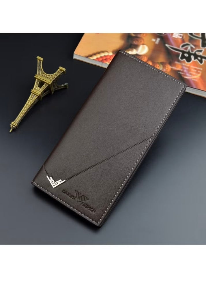 محفظة نقدية طويلة للرجال بكلابس للنقود من مادة مختارة، تصميم حصري فائق النحافة للشباب، محفظة رجالية عصرية، بفتحات بطاقات متعددة وسعة كبيرة، تعكس مظهر الرجل المهذب (بنّي غامق). - Image 1