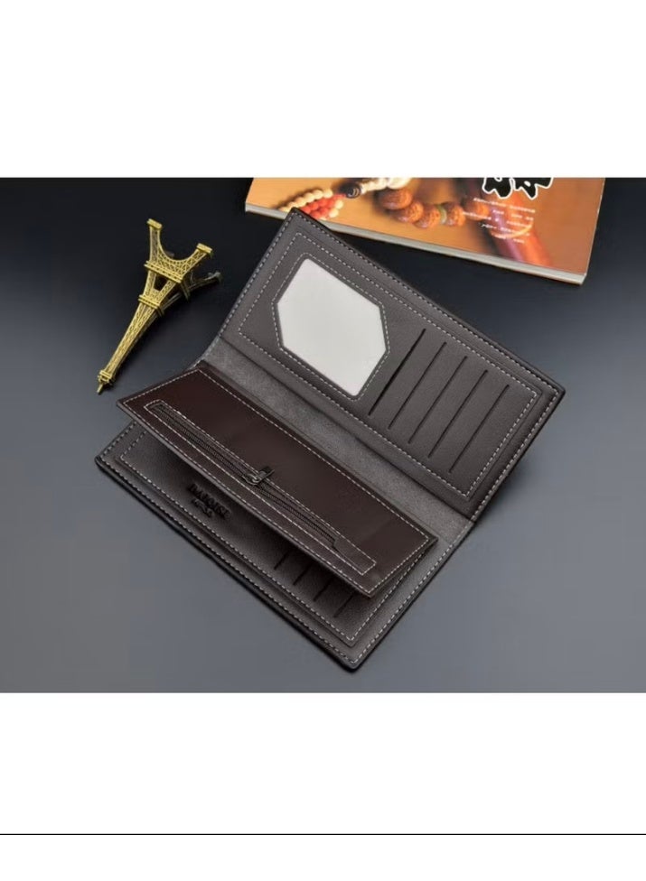 محفظة نقدية طويلة للرجال بكلابس للنقود من مادة مختارة، تصميم حصري فائق النحافة للشباب، محفظة رجالية عصرية، بفتحات بطاقات متعددة وسعة كبيرة، تعكس مظهر الرجل المهذب (بنّي غامق). - Image 3