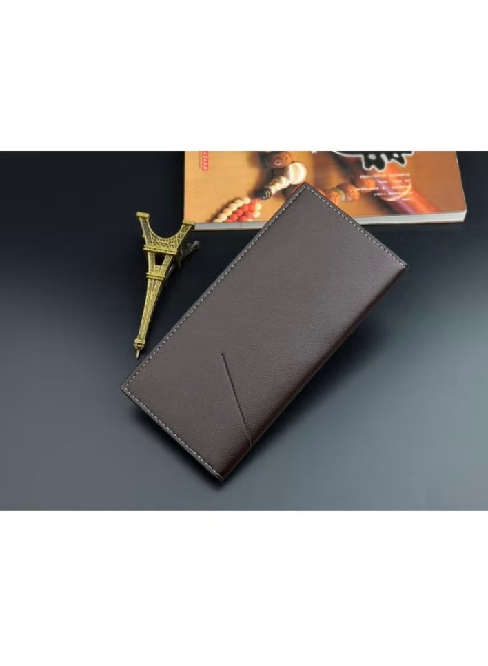 محفظة نقدية طويلة للرجال بكلابس للنقود من مادة مختارة، تصميم حصري فائق النحافة للشباب، محفظة رجالية عصرية، بفتحات بطاقات متعددة وسعة كبيرة، تعكس مظهر الرجل المهذب (بنّي غامق). - Image 2