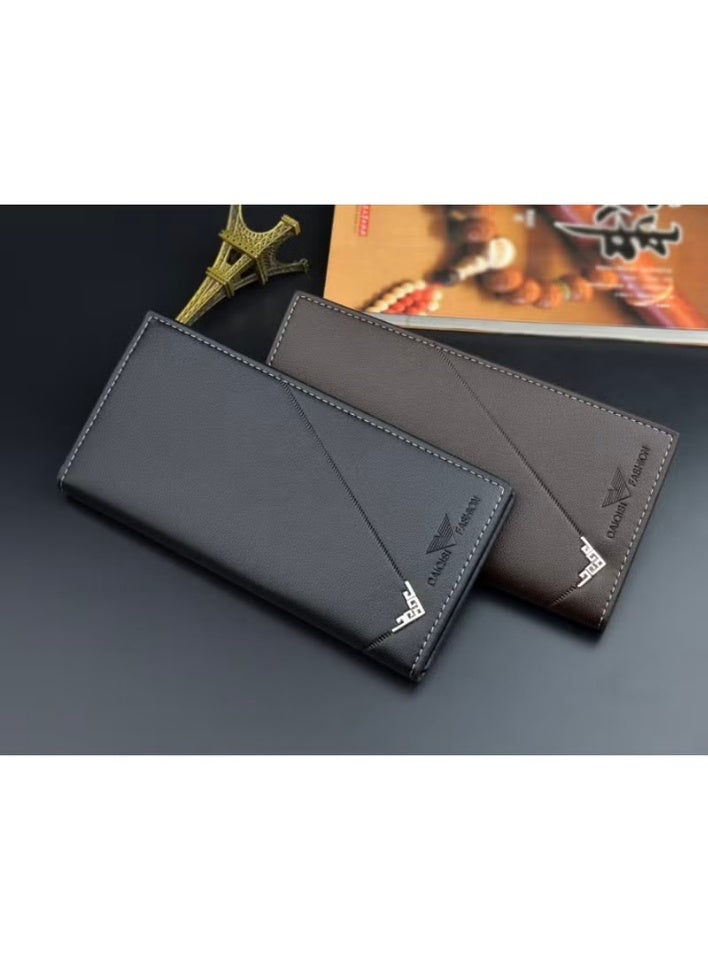 محفظة نقدية طويلة للرجال بكلابس للنقود من مادة مختارة، تصميم حصري فائق النحافة للشباب، محفظة رجالية عصرية، بفتحات بطاقات متعددة وسعة كبيرة، تعكس مظهر الرجل المهذب (بنّي غامق). - Image 4