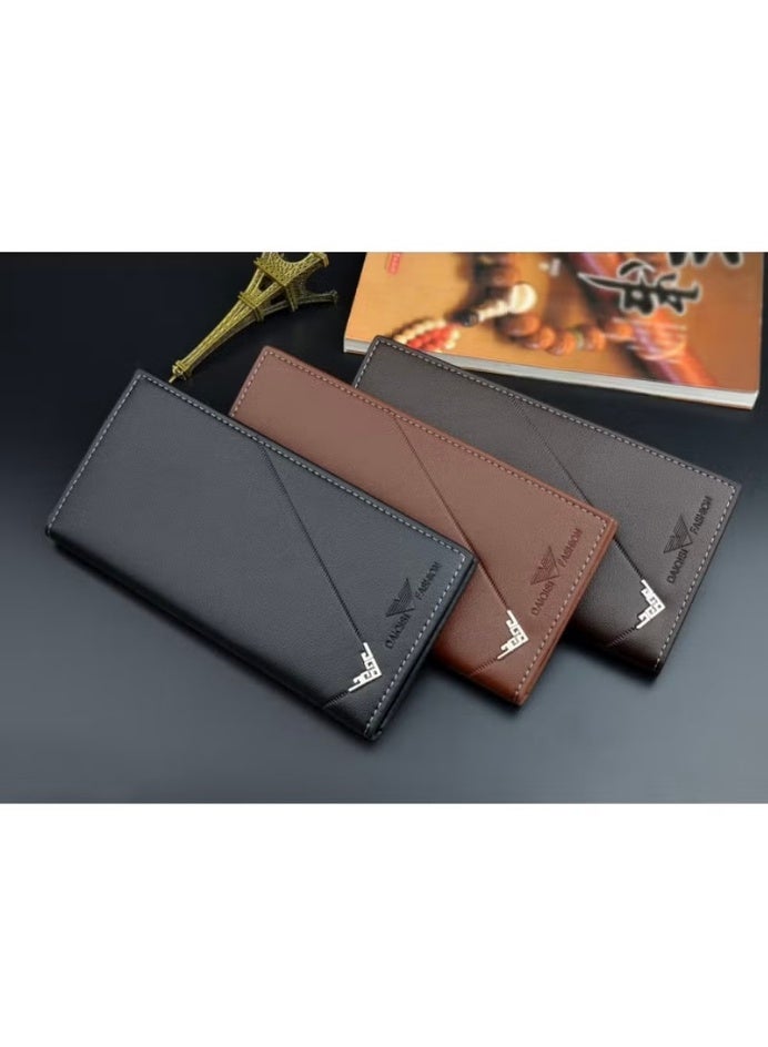 محفظة نقدية طويلة للرجال بكلابس للنقود من مادة مختارة، تصميم حصري فائق النحافة للشباب، محفظة رجالية عصرية، بفتحات بطاقات متعددة وسعة كبيرة، تعكس مظهر الرجل المهذب (بنّي غامق). - Image 5